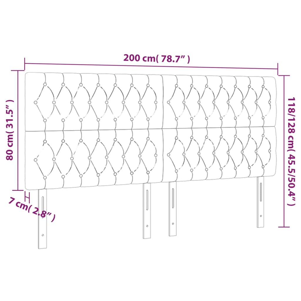 vidaXL Čelo postele s LED ružové 200x7x118/128 cm zamat