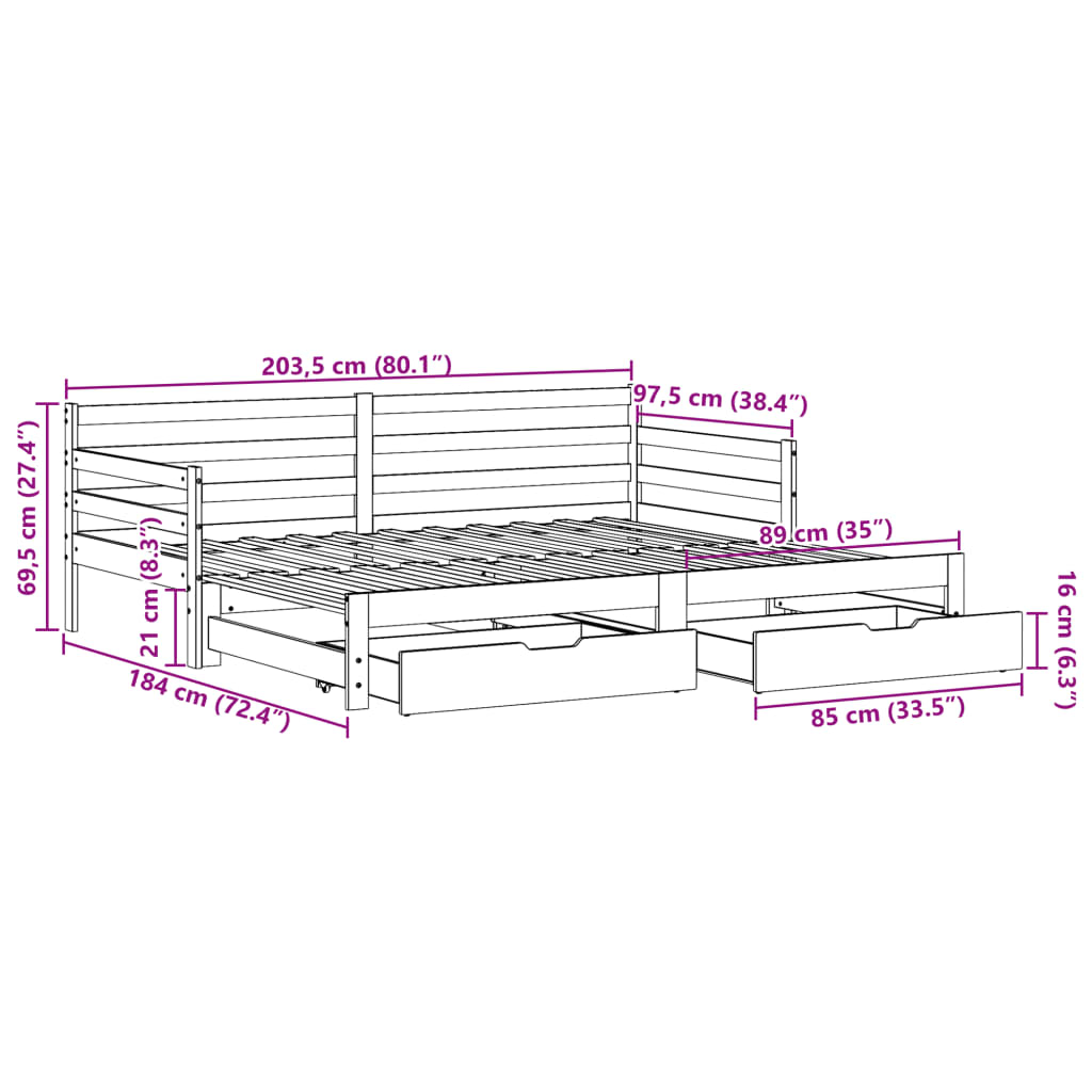 vidaXL Rozkladacia denná posteľ s matracmi bez matraca biela 90x200 cm