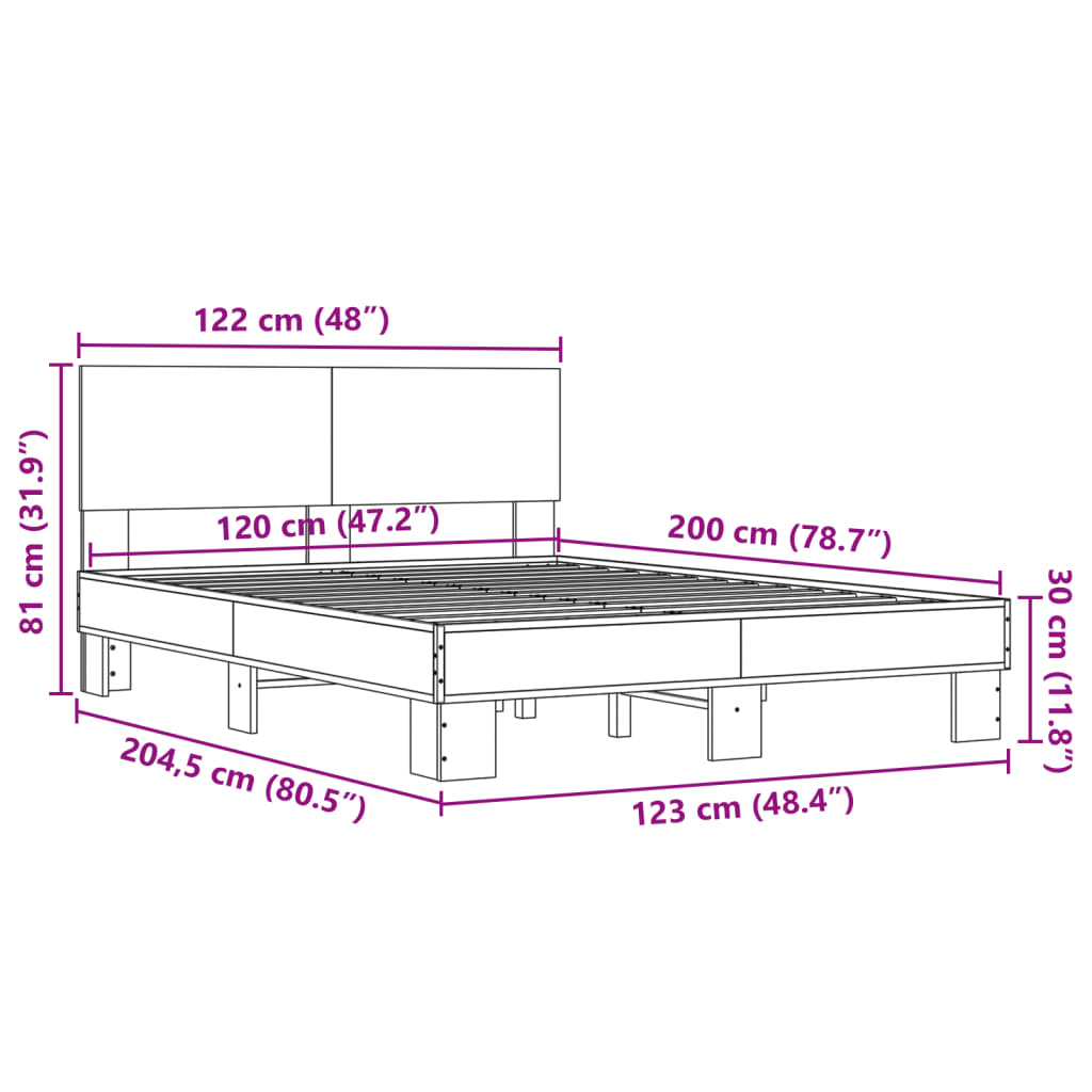 vidaXL Posteľný rám hnedý dub 120x200 cm kompozitné drevo a kov