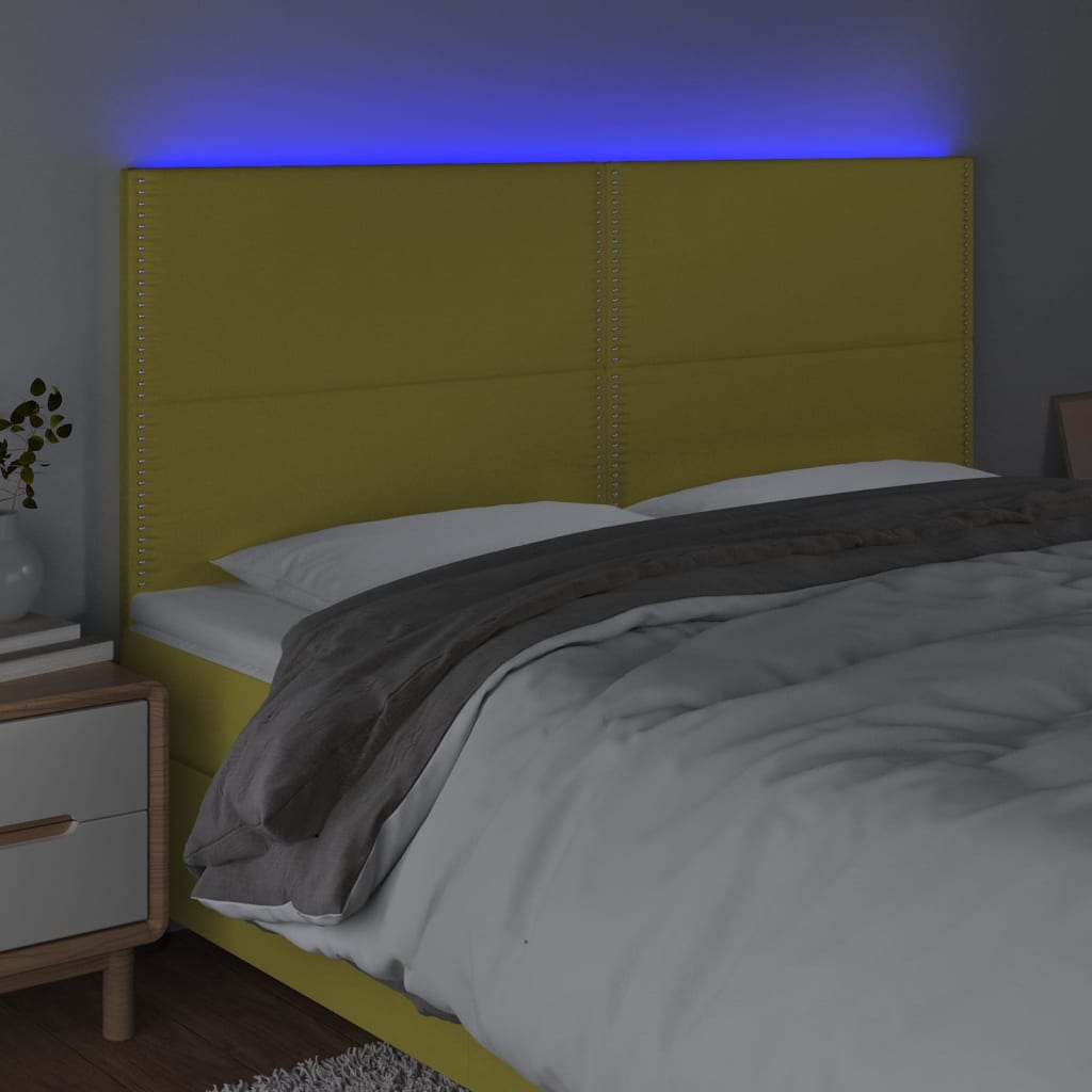 vidaXL Čelo postele s LED zelené 160x5x118/128 cm látka