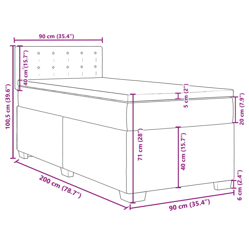 vidaXL Posteľný rám boxsping s matracom bledosivý 90x200 cm zamat