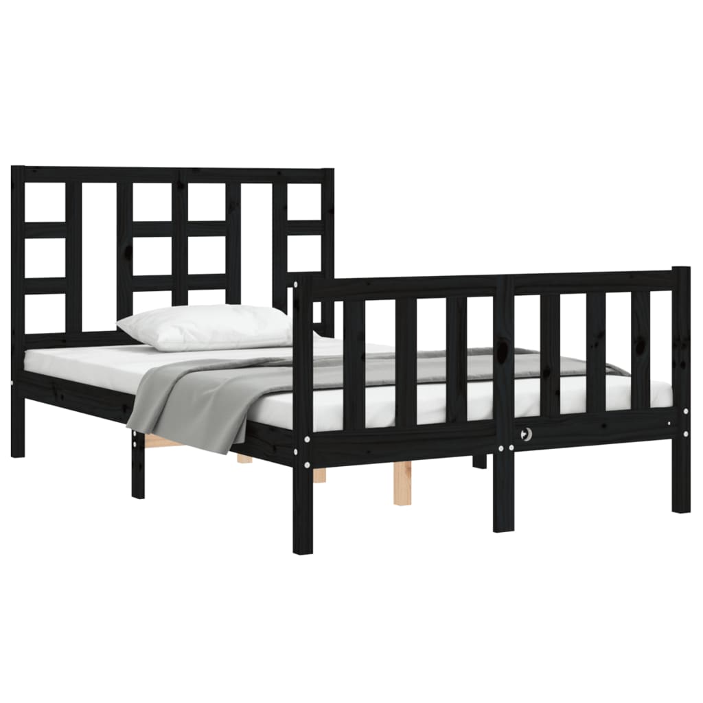 vidaXL Rám postele s čelom čierny malé dvojlôžko masívne drevo