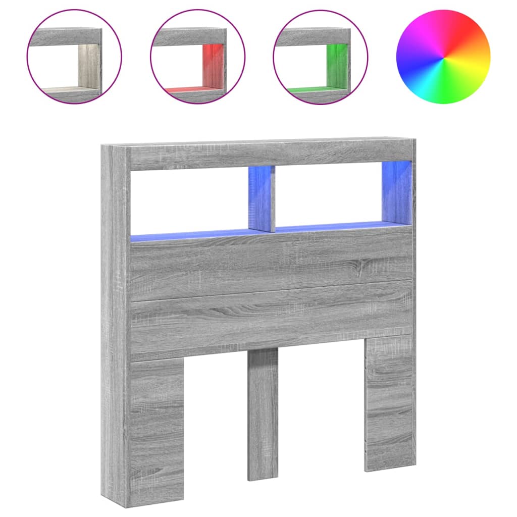 vidaXL Skrinka na čelo postele s LED sivý dub sonoma 100x17x102 cm