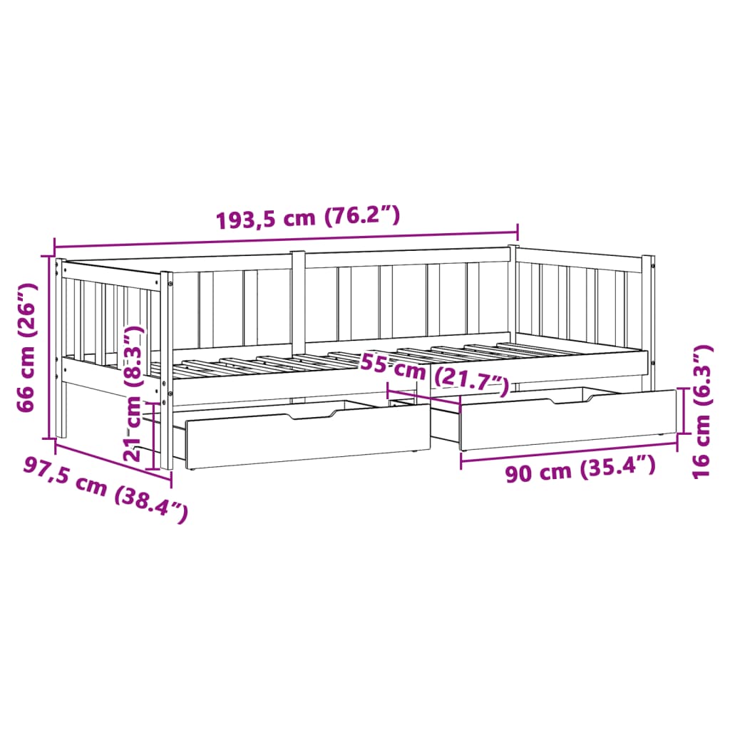 vidaXL Vysúvacia denná posteľ zásuvky biela 90x190 cm masívna borovica