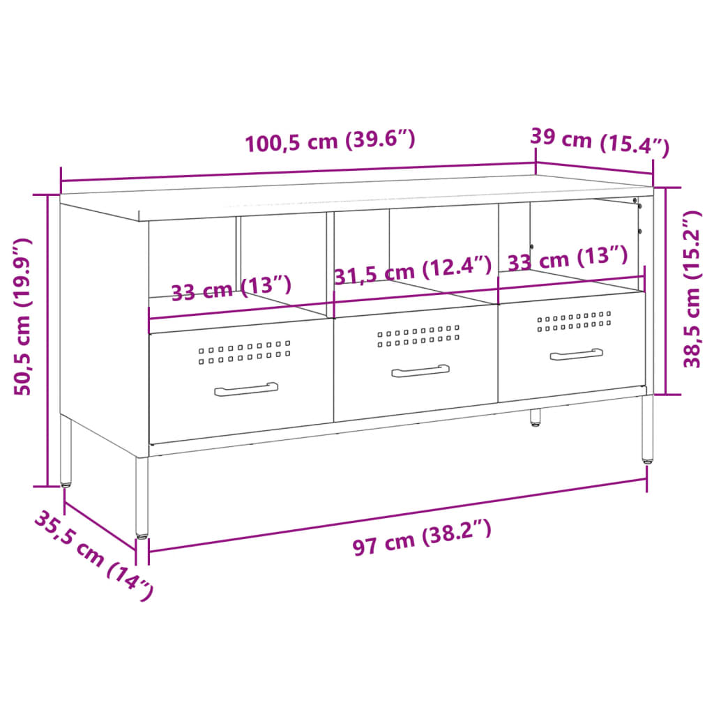 vidaXL TV skrinka horčicovožltá 100,5x39x50,5 cm oceľ valc. za studena