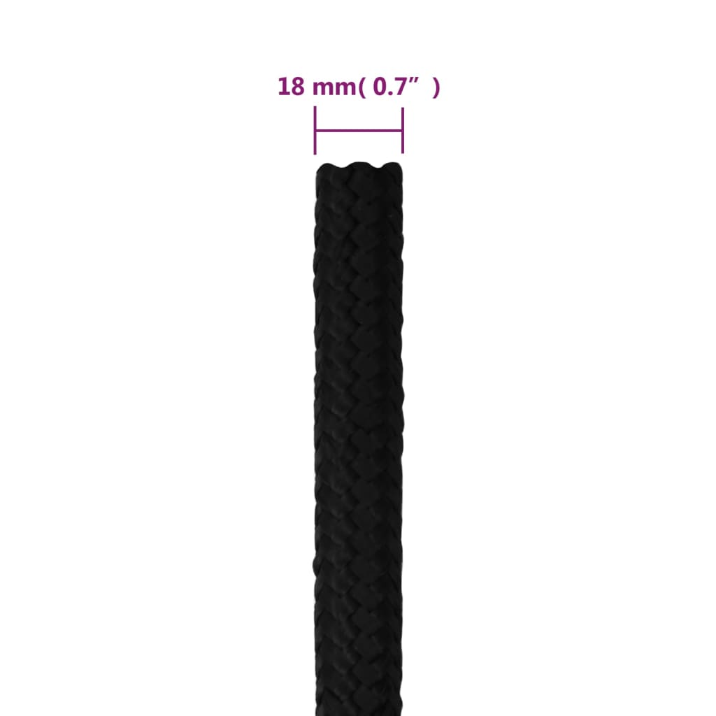 vidaXL Pracovné lano čierne 18 mm 100 m polyester