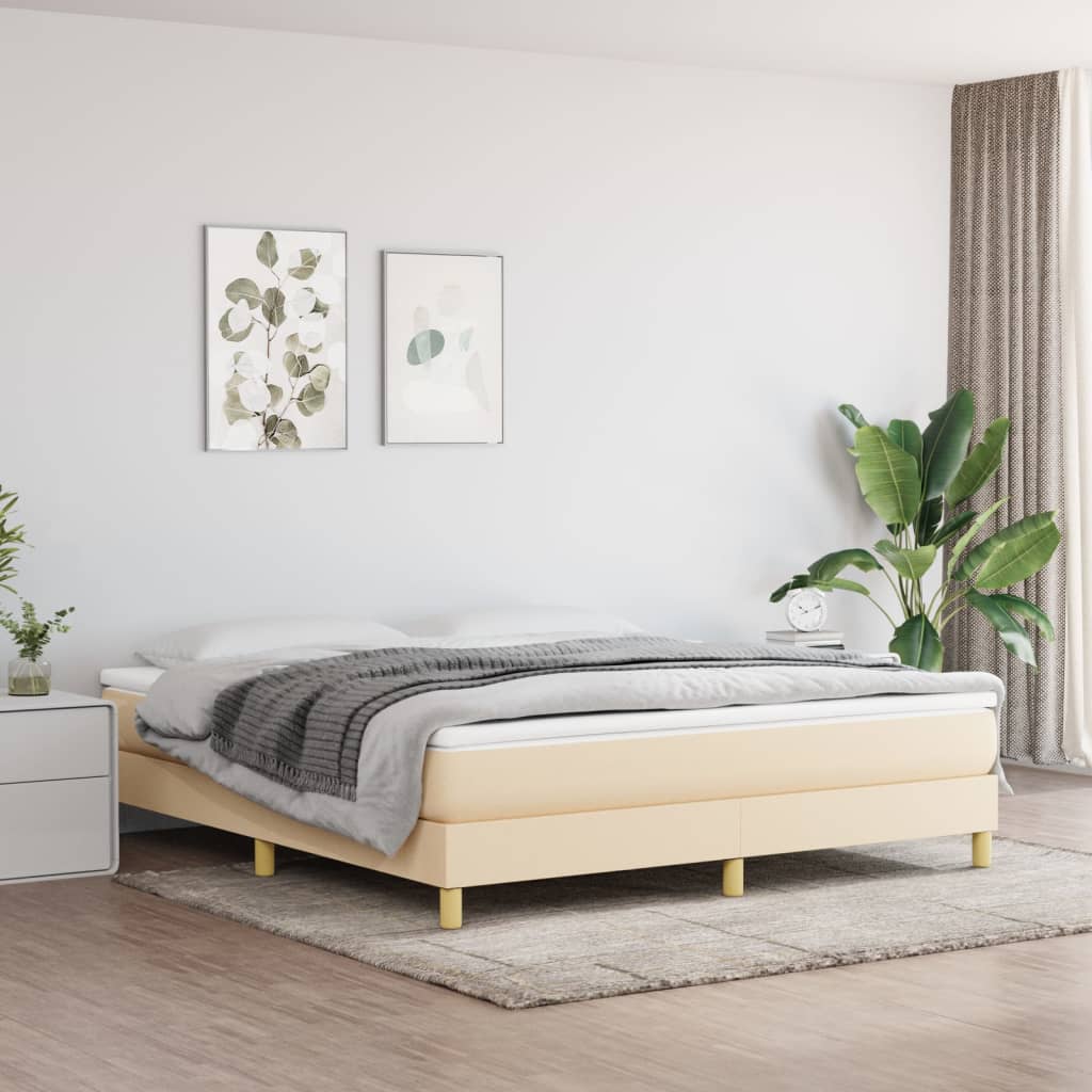 vidaXL Posteľný rám boxspring s matracom krémový 180x200 cm látka