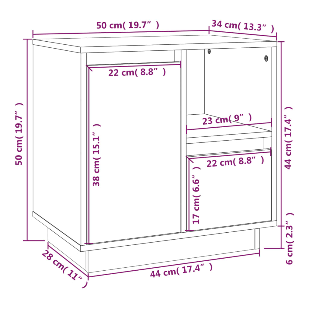 vidaXL Nočný stolík biely 50x34x50 cm masívne borovicové drevo