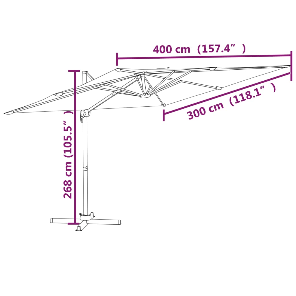 vidaXL LED konzolový slnečník tehlový 400x300 cm