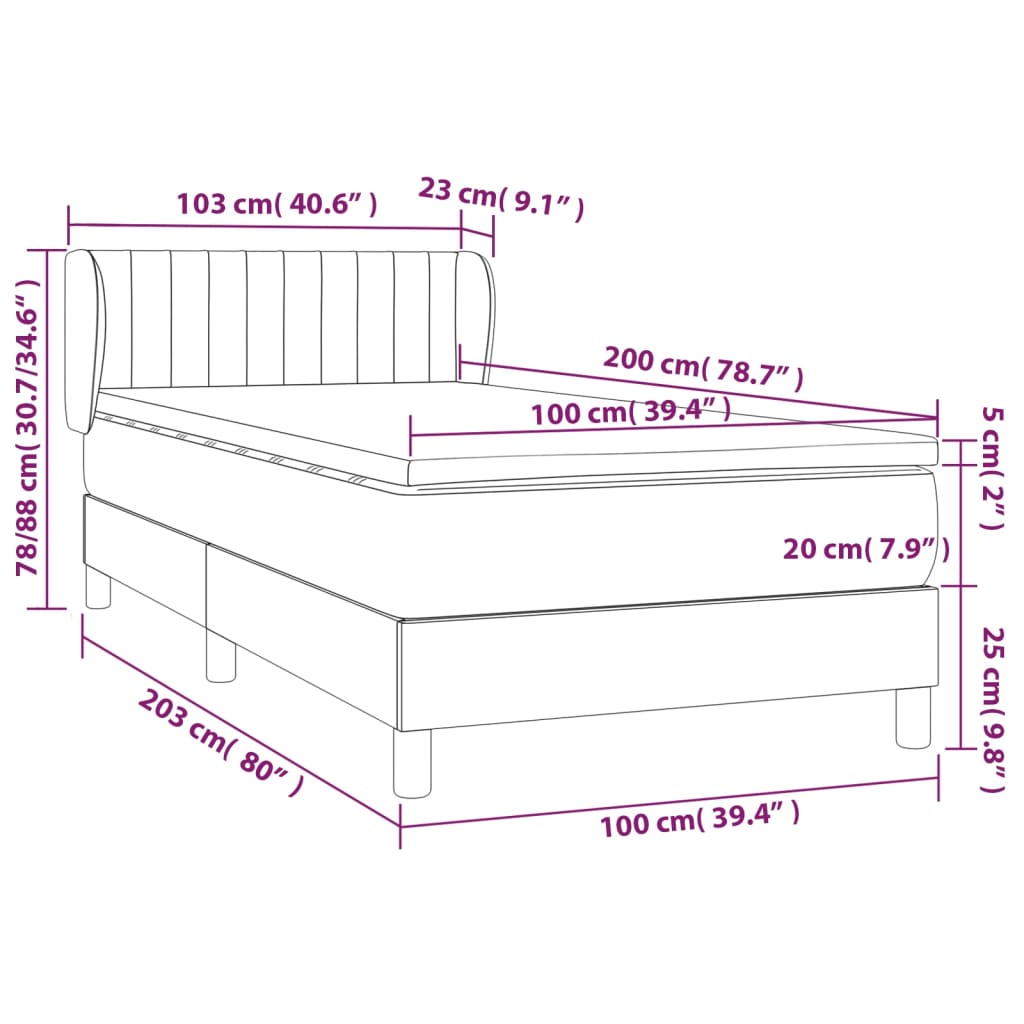 vidaXL Posteľný rám boxsping s matracom ružový 100x200 cm zamat