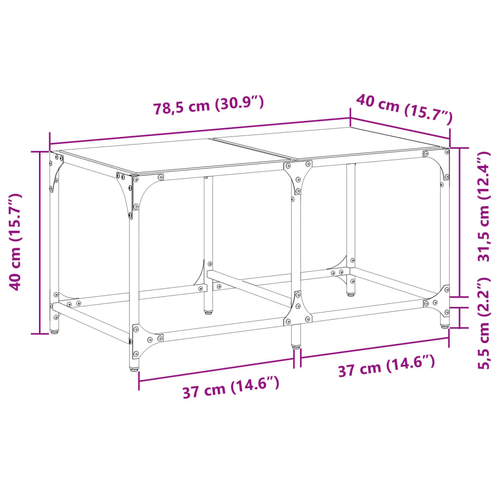 vidaXL Konferenčný stolík priehľadná sklenená doska 78,5x40x40 cm oceľ