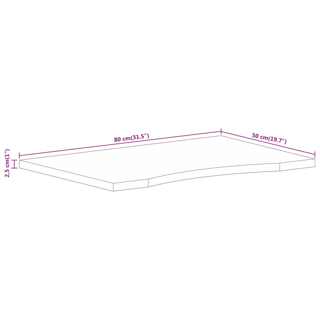 vidaXL Stolová doska so zakrivením 80x50x2,5 cm surový mangový masív