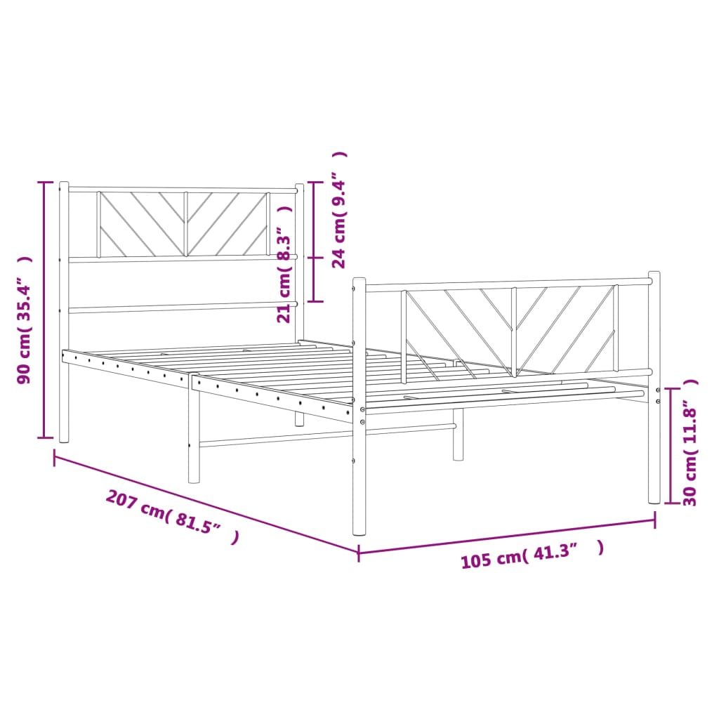 vidaXL Kovový rám postele s čelom a podnožkou čierny 100x200 cm