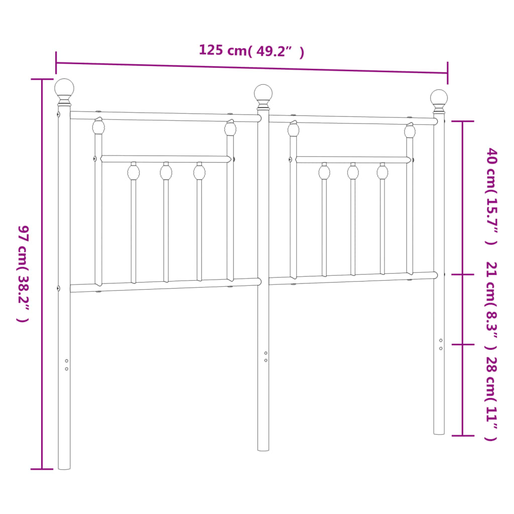 vidaXL Kovové čelo postele čierne 120 cm