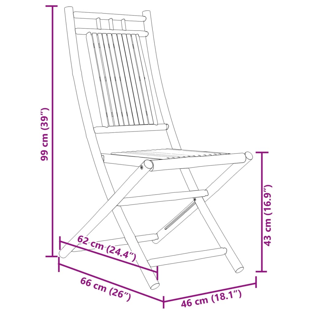 vidaXL Skladacie záhradné stoličky 4 ks 46x66x99 cm bambus