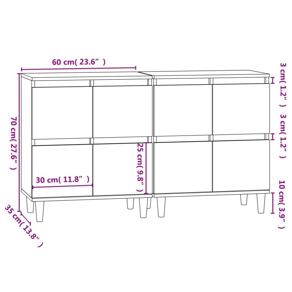 vidaXL Komody 2 ks dub sonoma 60x35x70 cm kompozitné drevo