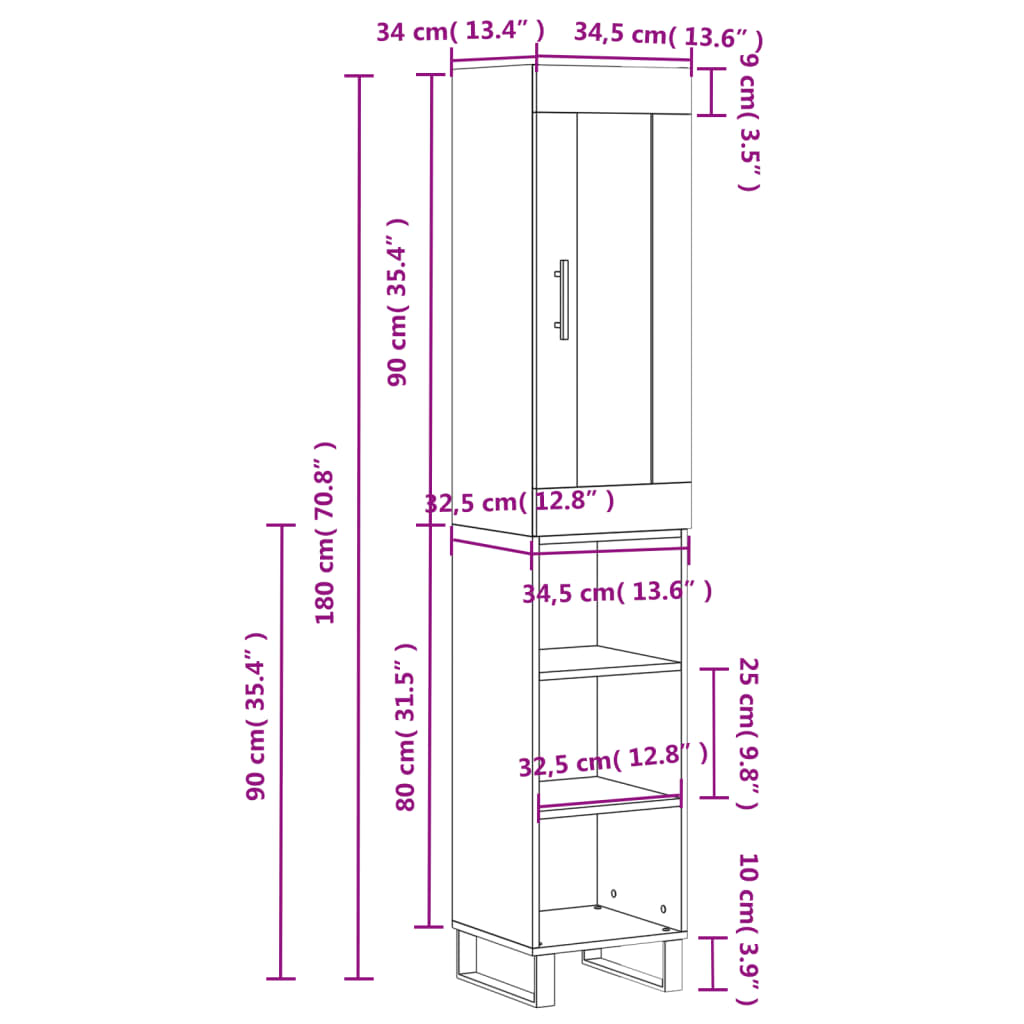 vidaXL Vysoká skrinka biela 34,5x34x180 cm spracované drevo