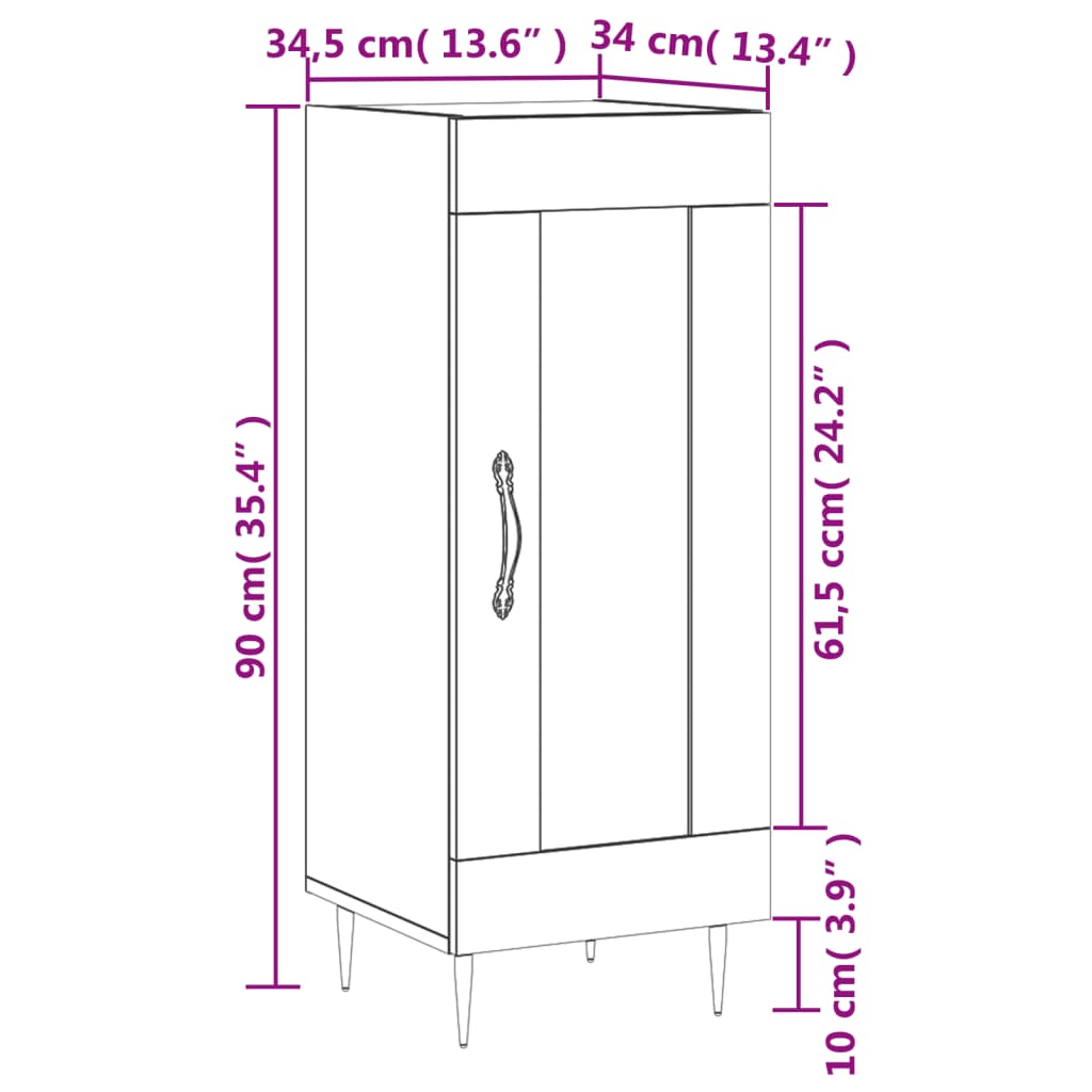 vidaXL Komoda hnedý dub 34,5x34x90 cm spracované drevo