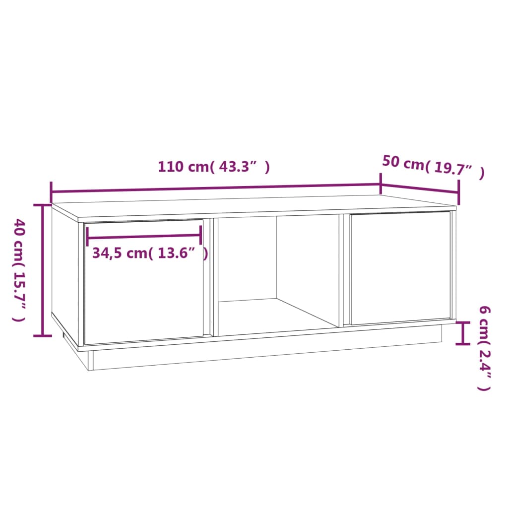 vidaXL Konferenčný stolík biely 110x50x40 cm borovicový masív