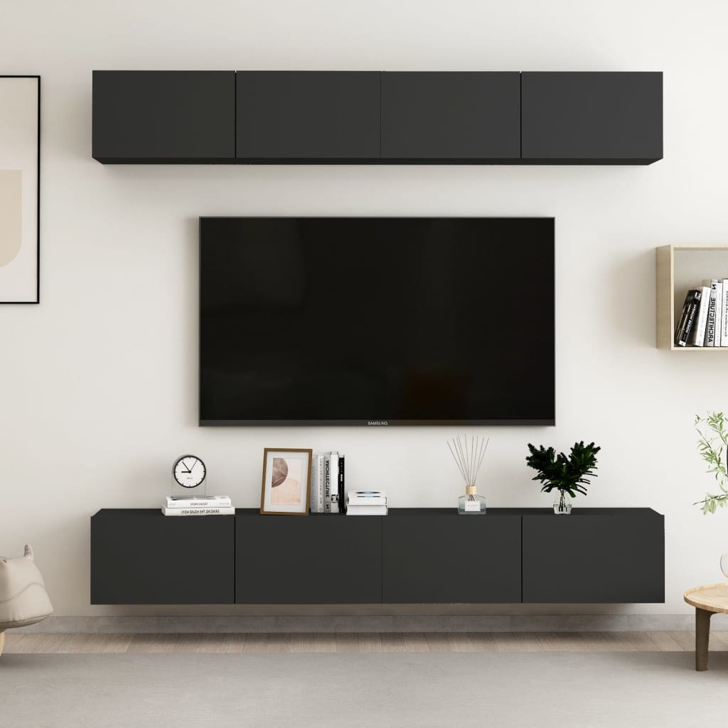 vidaXL TV skrinky 4 ks, čierne 100x30x30 cm, kompozitné drevo