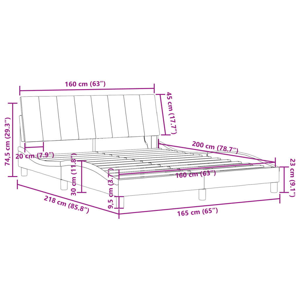 vidaXL Rám postele s LED svetlami modrý 160x200 cm zamat