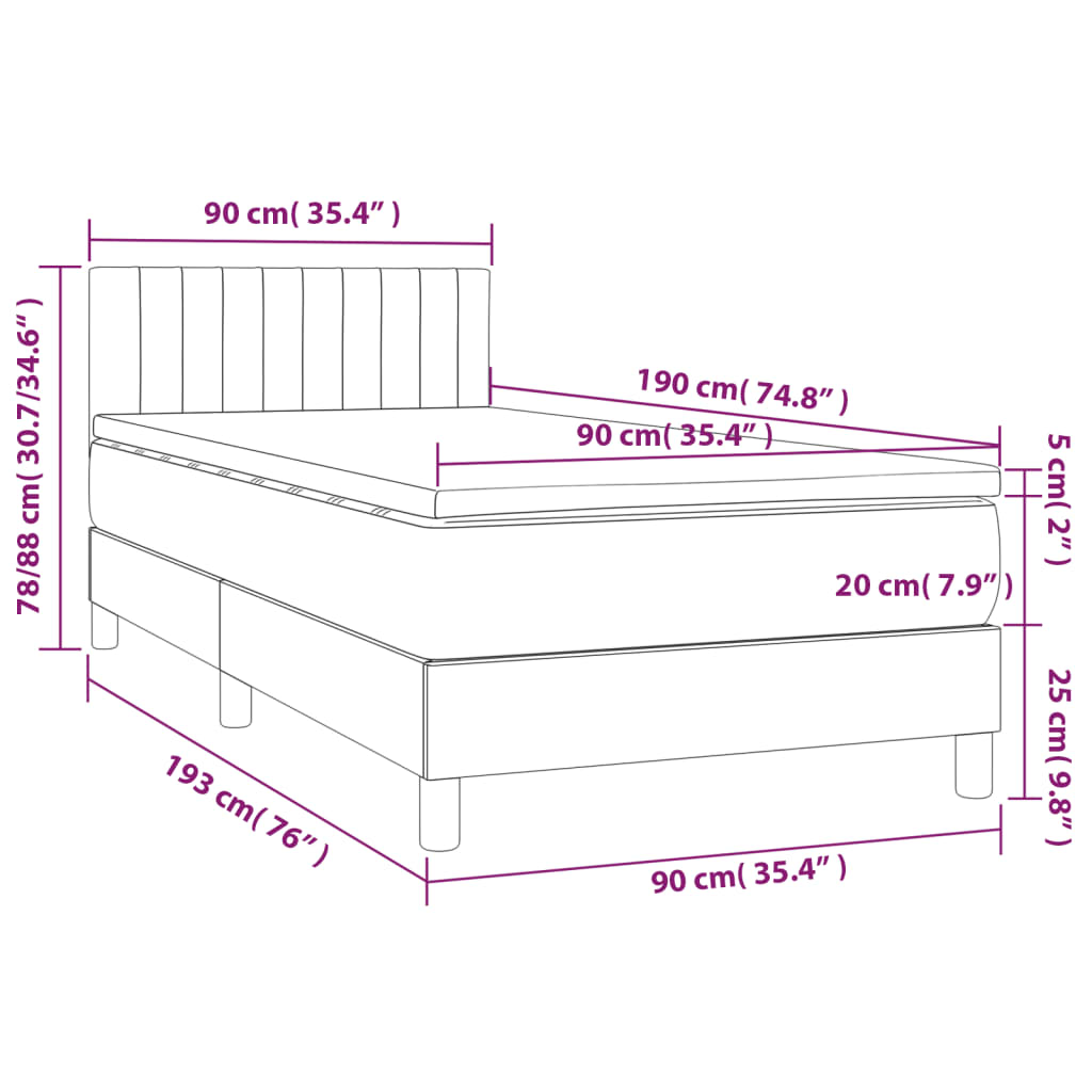 vidaXL Posteľný rám boxspring s matracom krémový 90x190 cm látka