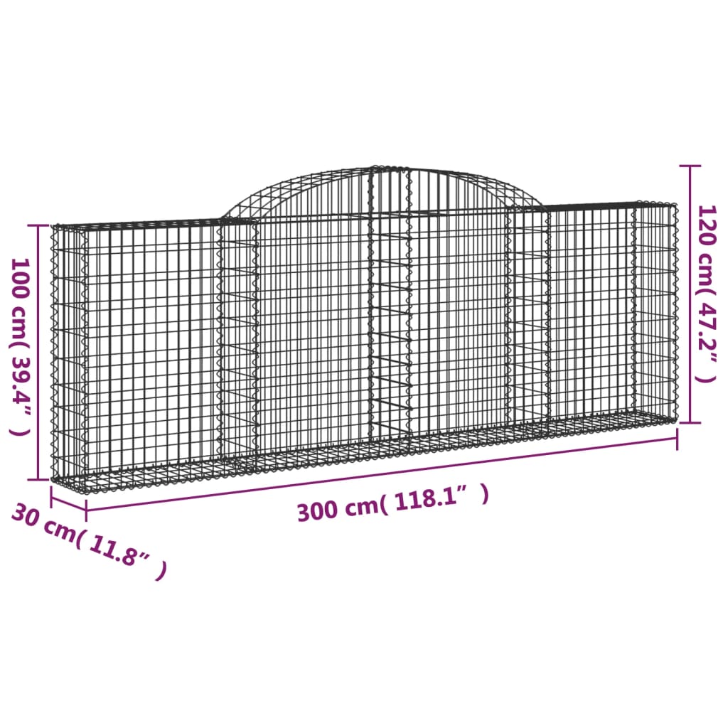 vidaXL Oblúkové gabiónové koše 13 ks 300x30x100/120cm pozinkov. železo