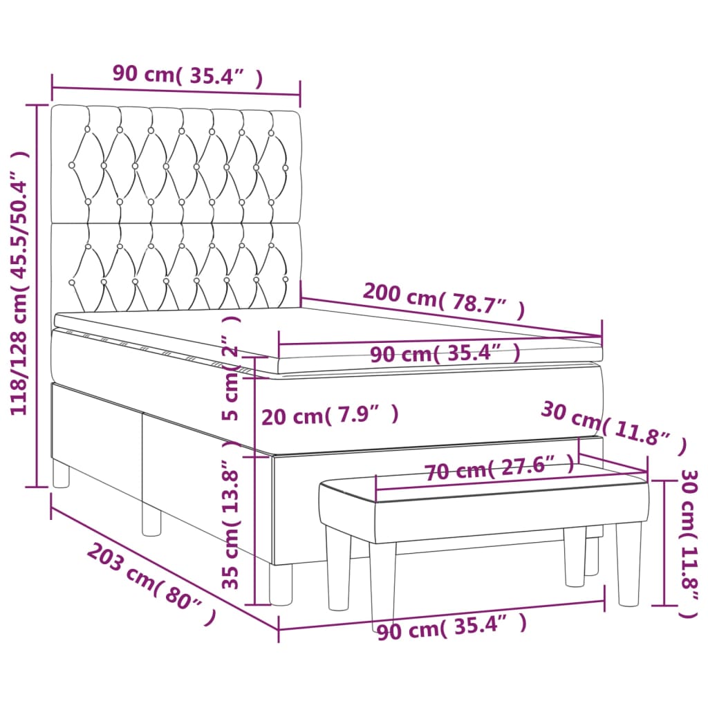 vidaXL Posteľný rám boxsping s matracom bledosivý 90x200 cm zamat