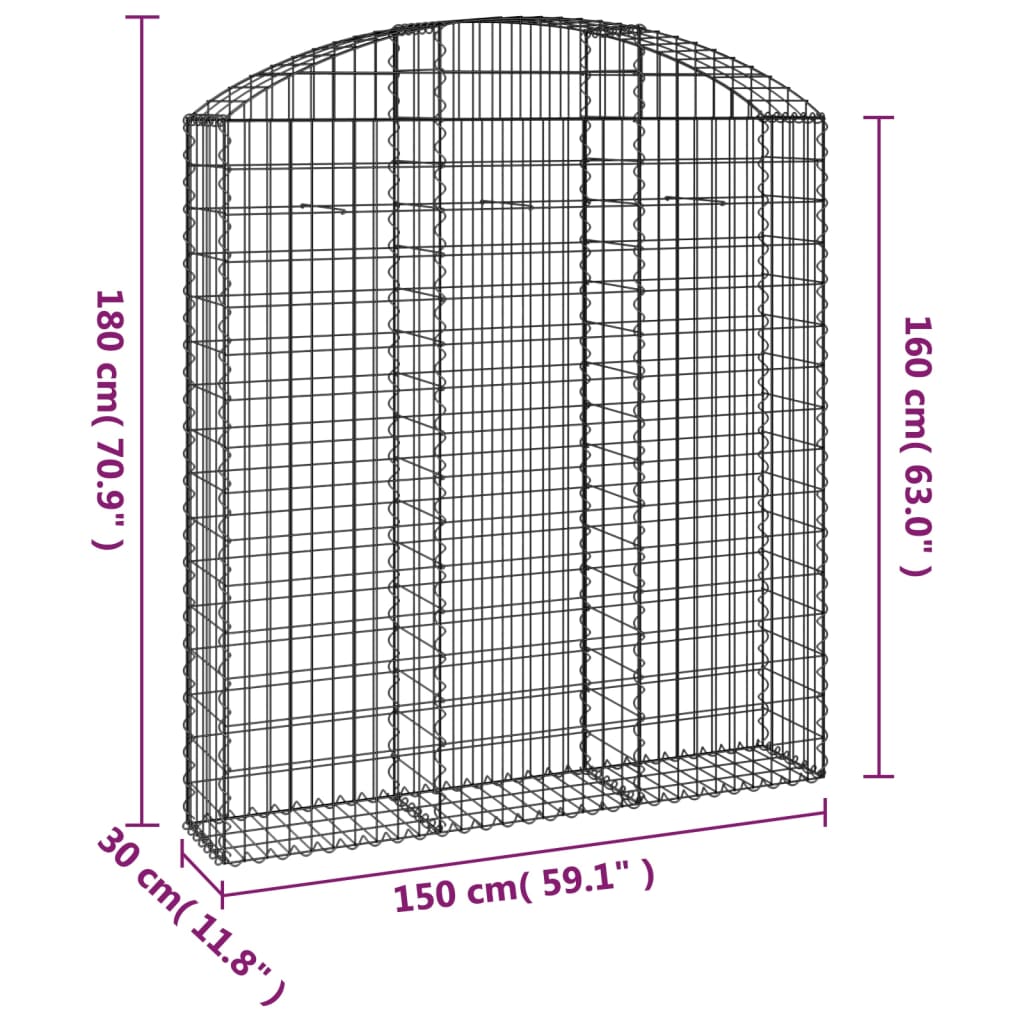 vidaXL Oblúkový gabionový kôš 150x30x160/180 cm pozinkované železo