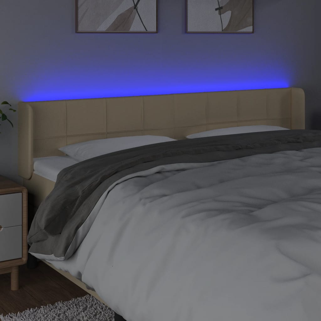 vidaXL Čelo postele s LED krémové 163x16x78/88 cm látka