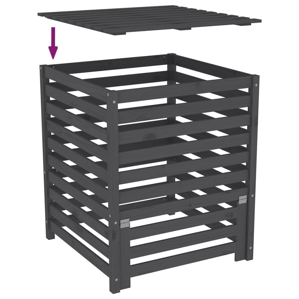 vidaXL Kompostér sivý 82,5x82,5x99,5 cm masívne borovicové drevo