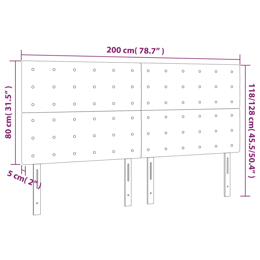 vidaXL Čelo postele s LED čierne 200x5x118/128 cm zamat