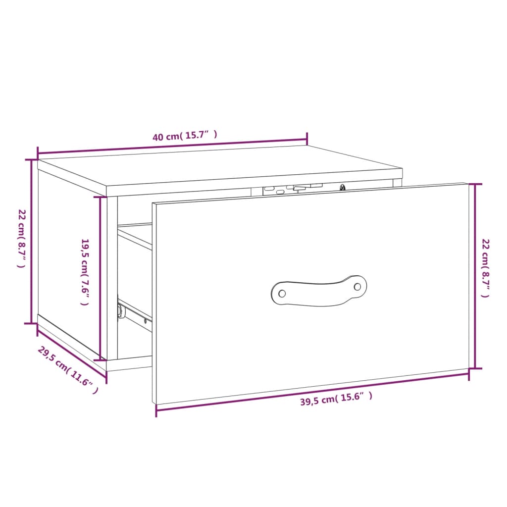 vidaXL Nástenné nočné stolíky 2 ks 40x29,5x22 cm