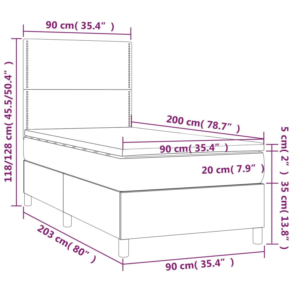 vidaXL Posteľný rám boxspring s matracom čierny 90x200 cm látka