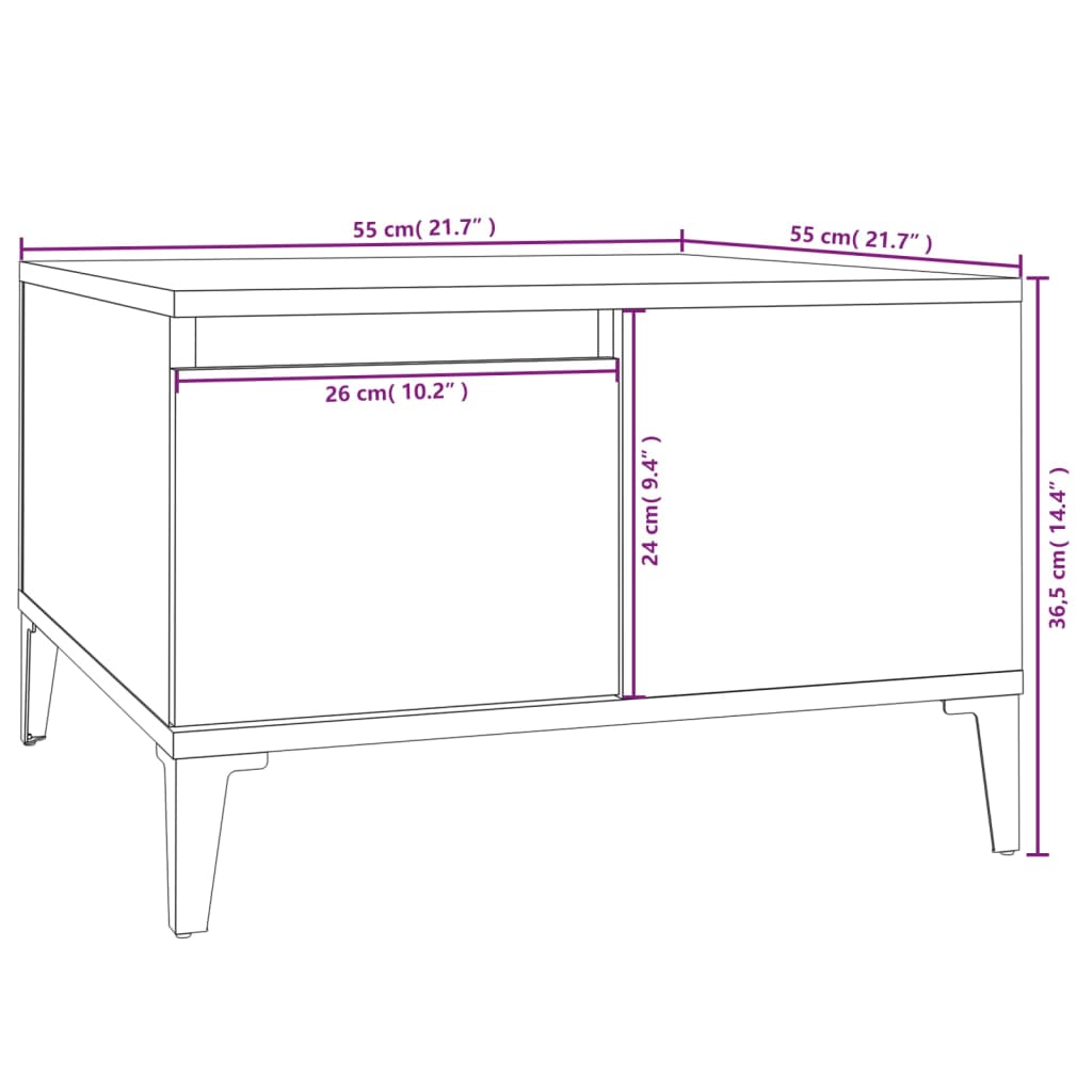 vidaXL Konferenčný stolík betónový sivý 55x55x36,5 cm spracované drevo