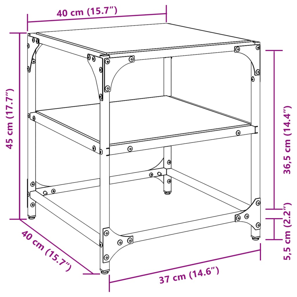 vidaXL Konferenčné stolíky s čiernou sklen.doskou 2 ks 40x40x45cm oceľ