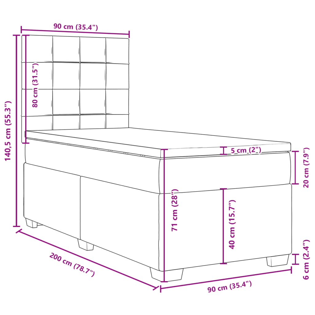 vidaXL Posteľný rám boxsping s matracom bledosivý 90x200 cm zamat