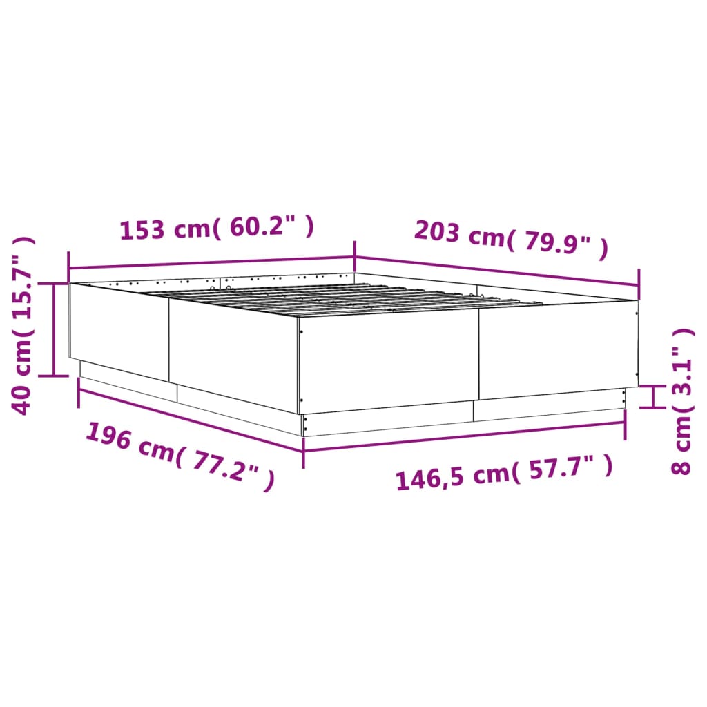 vidaXL Posteľný rám s LED svetlami sivý sonoma 150x200cm kompoz. drevo