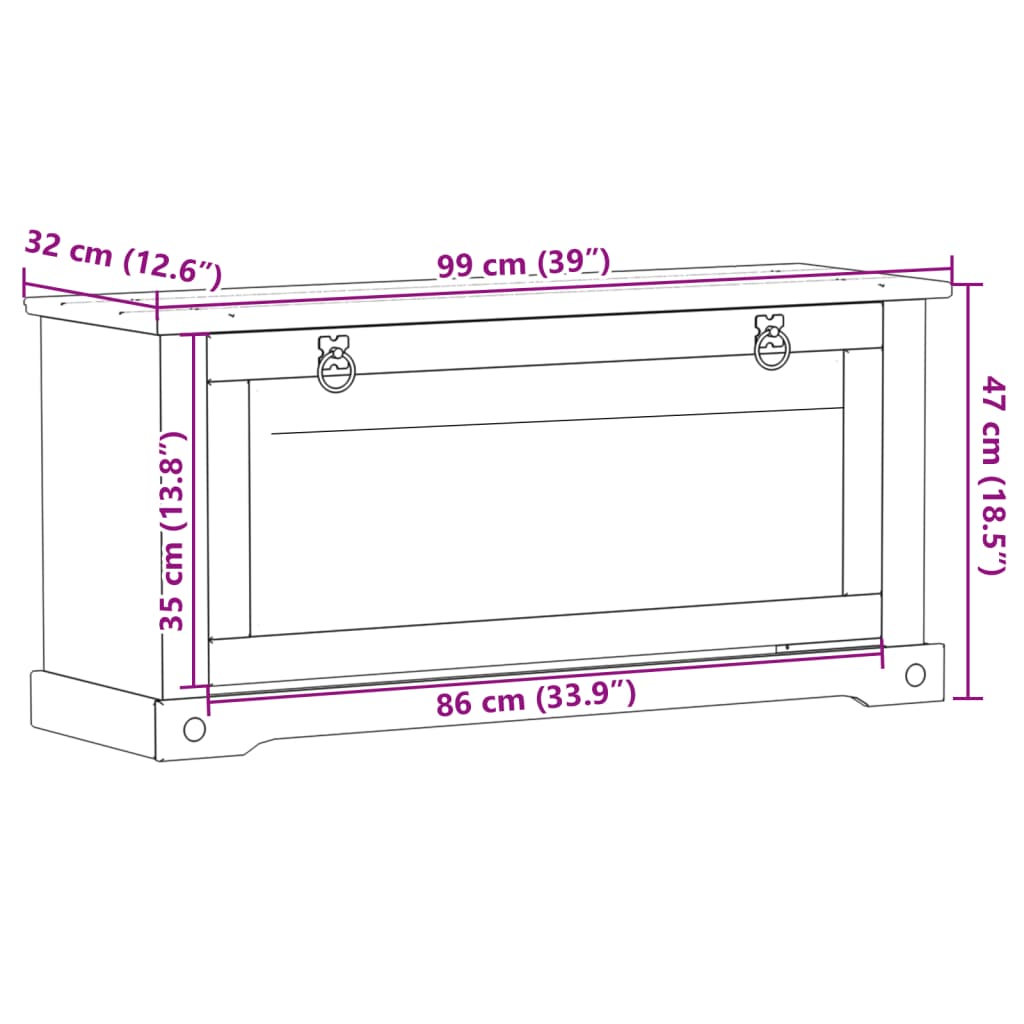 vidaXL Botník Corona 99x32x47 cm borovicový masív