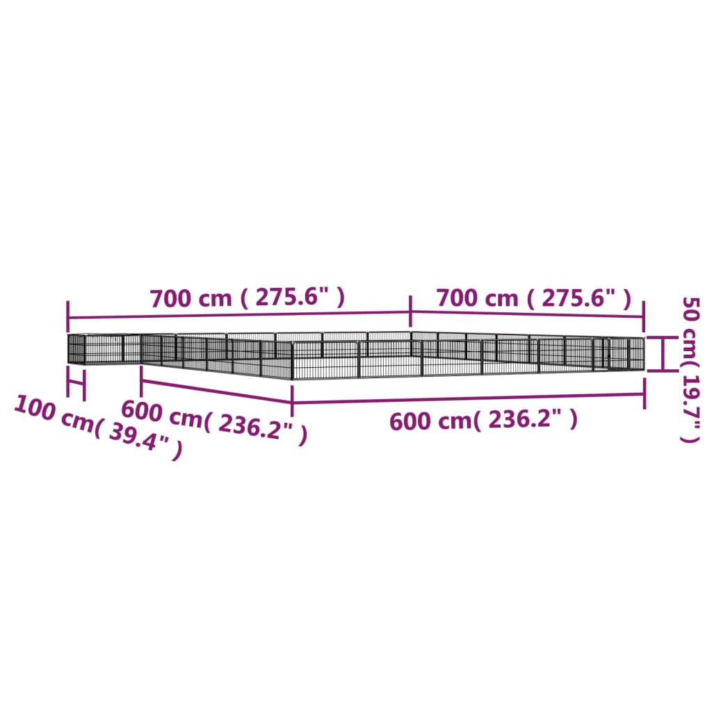 vidaXL Ohrádka pre psov 28 panelov čierna 100x50 cm práškovaná oceľ