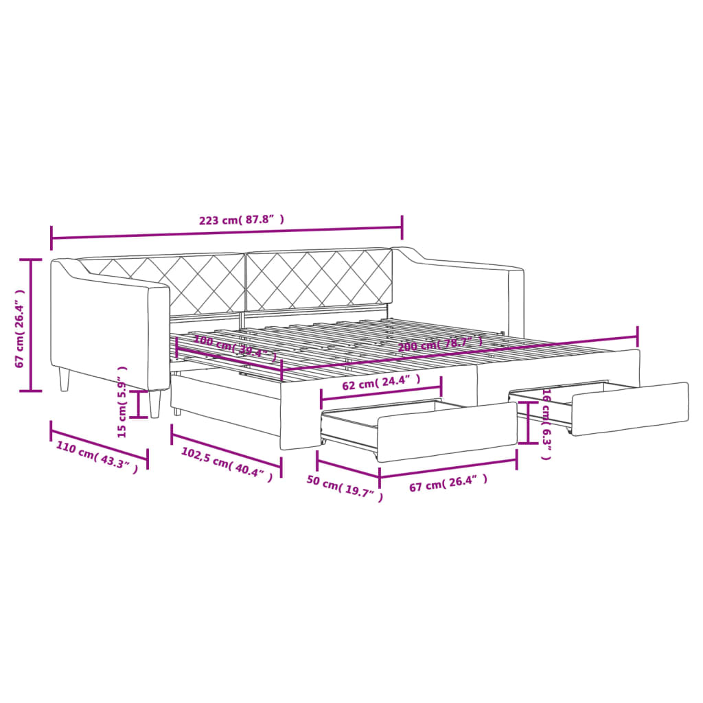 vidaXL Rozkladacia denná posteľ so zásuvkami krémová 100x200 cm látka