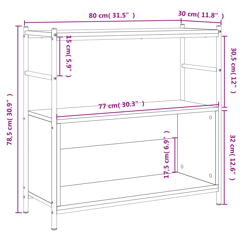 vidaXL Knižnica hnedý dub 80x30x78,5 cm kompozitné drevo a železo