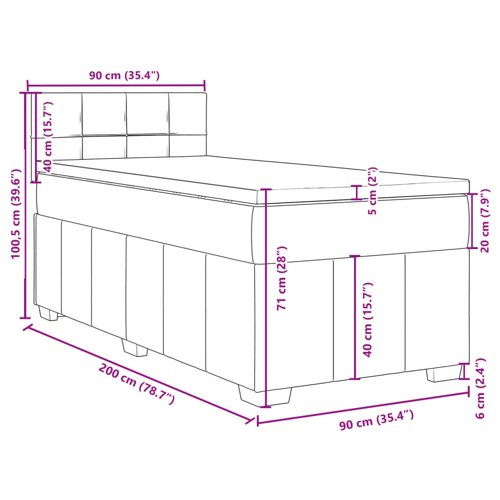 vidaXL Posteľný rám boxsping s matracom bledosivý 90x200 cm látka