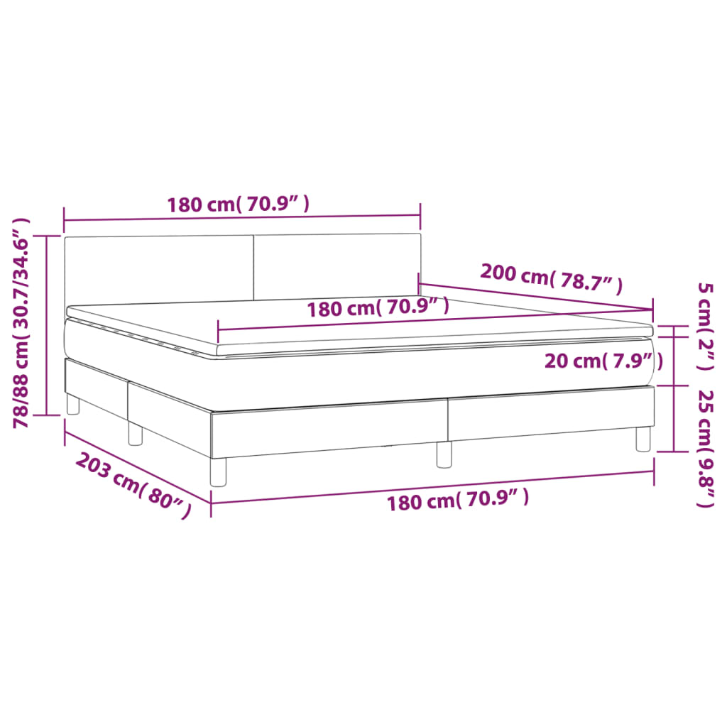 vidaXL Boxspring posteľ s matracom a LED biela 180x200 cm umelá koža