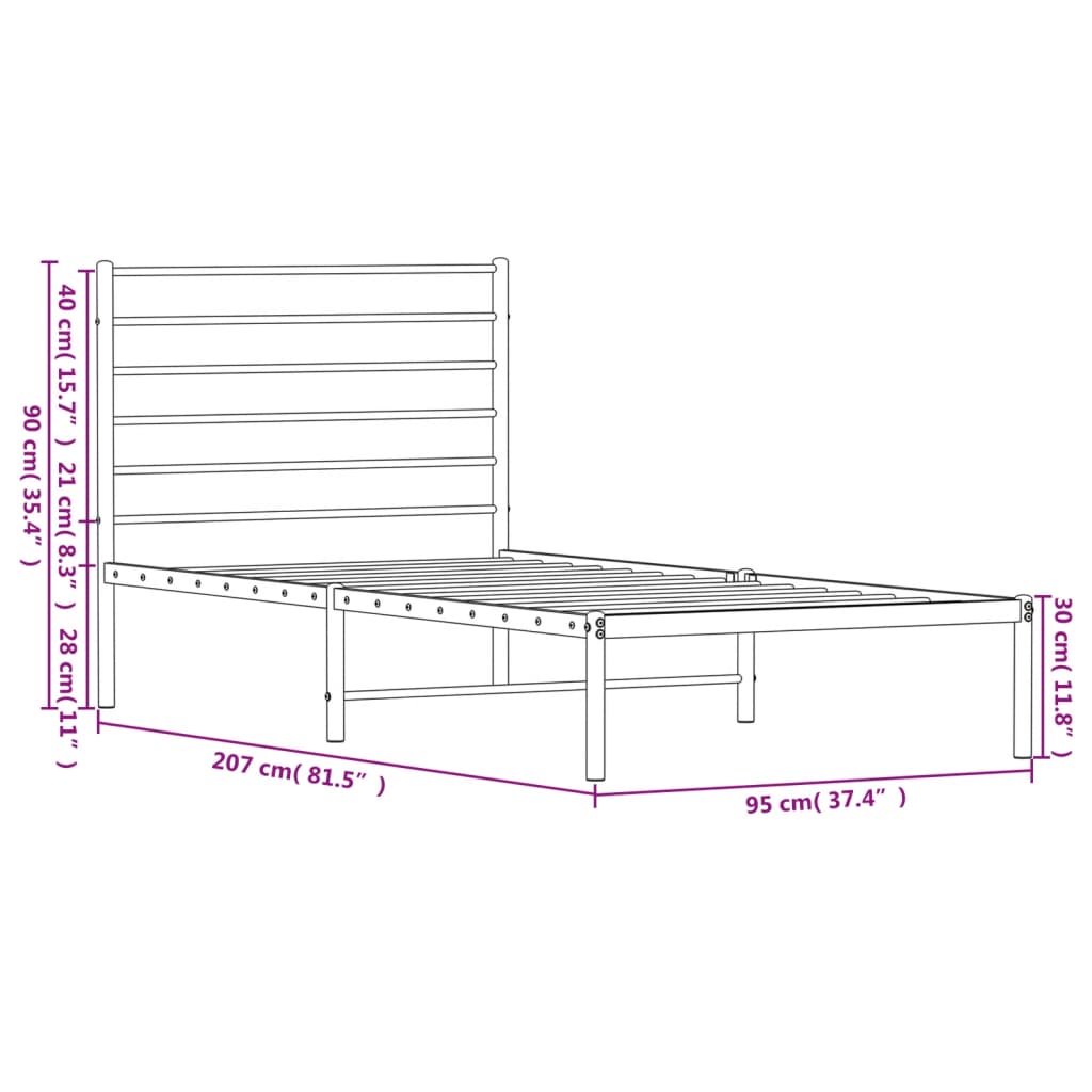 vidaXL Kovový rám postele s čelom biely 90x200 cm