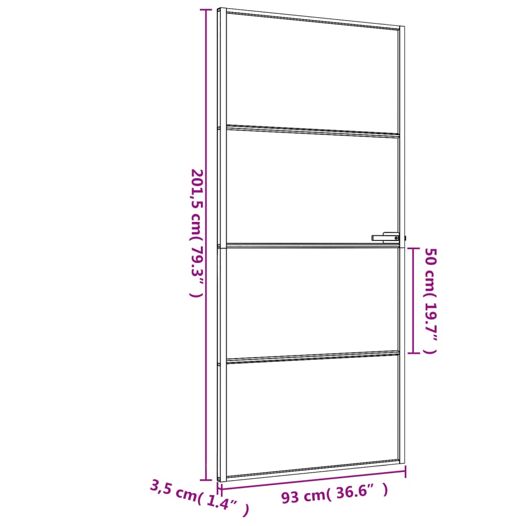 vidaXL Vnútorné dvere tenké čierne 93x201,5 cm tvrdené sklo a hliník