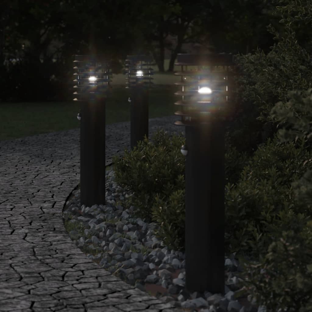 vidaXL Vonkajšia stojaca lampa senzor čierna 60 cm nehrdzavejúca oceľ