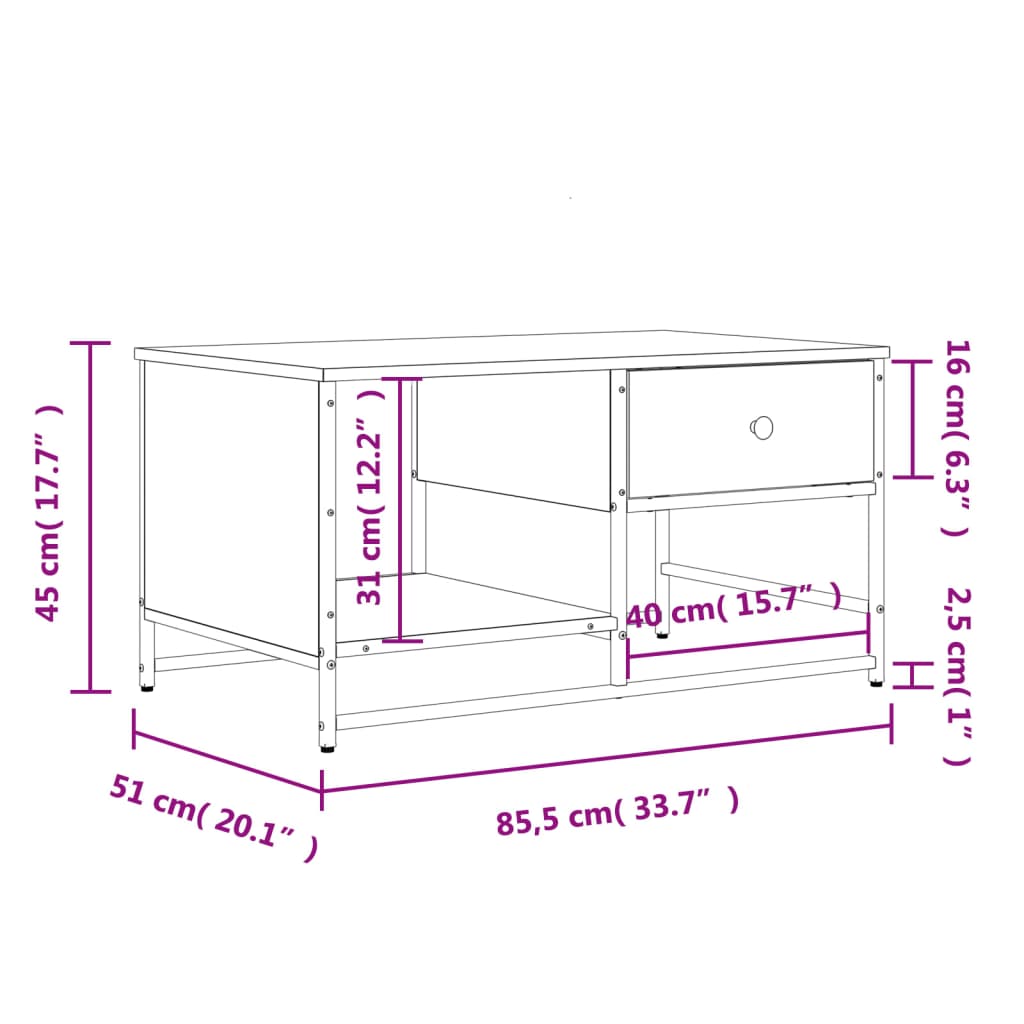 vidaXL Konferenčný stolík čierny 85,5x51x45 cm kompozitné drevo