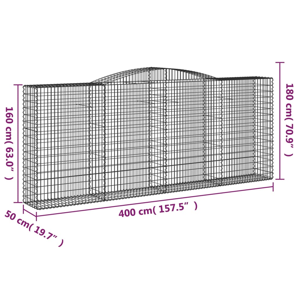 vidaXL Oblúkové gabiónové koše 9ks 400x50x160/180cm pozinkované železo