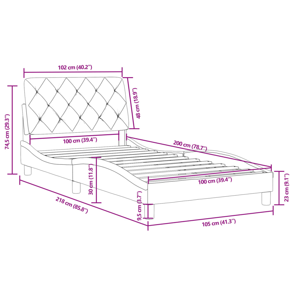 vidaXL Posteľ bez matraca tmavosivá 100x200 cm zamat